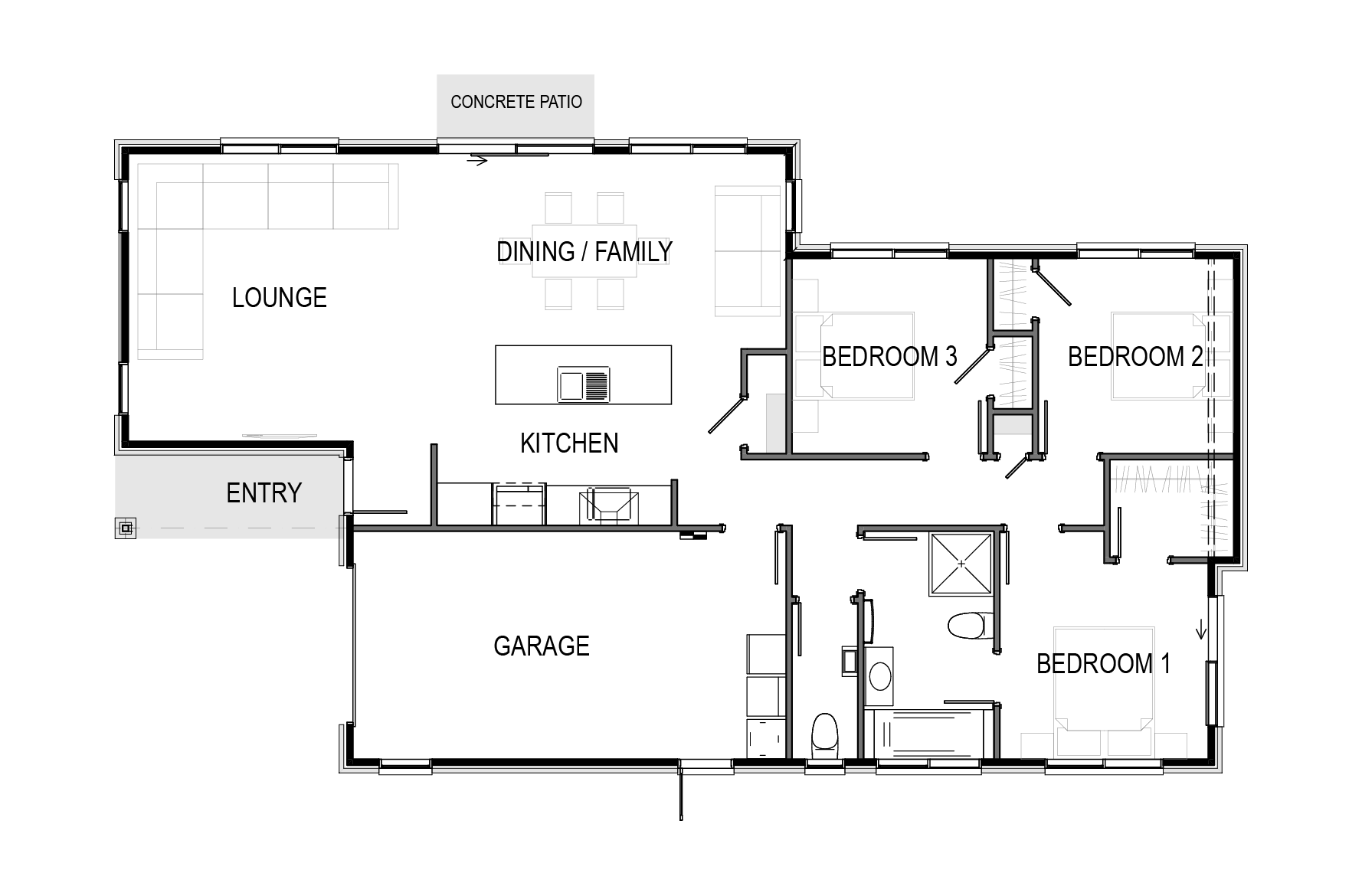 197m² split level with office and large master bedroom floor plan in 3D