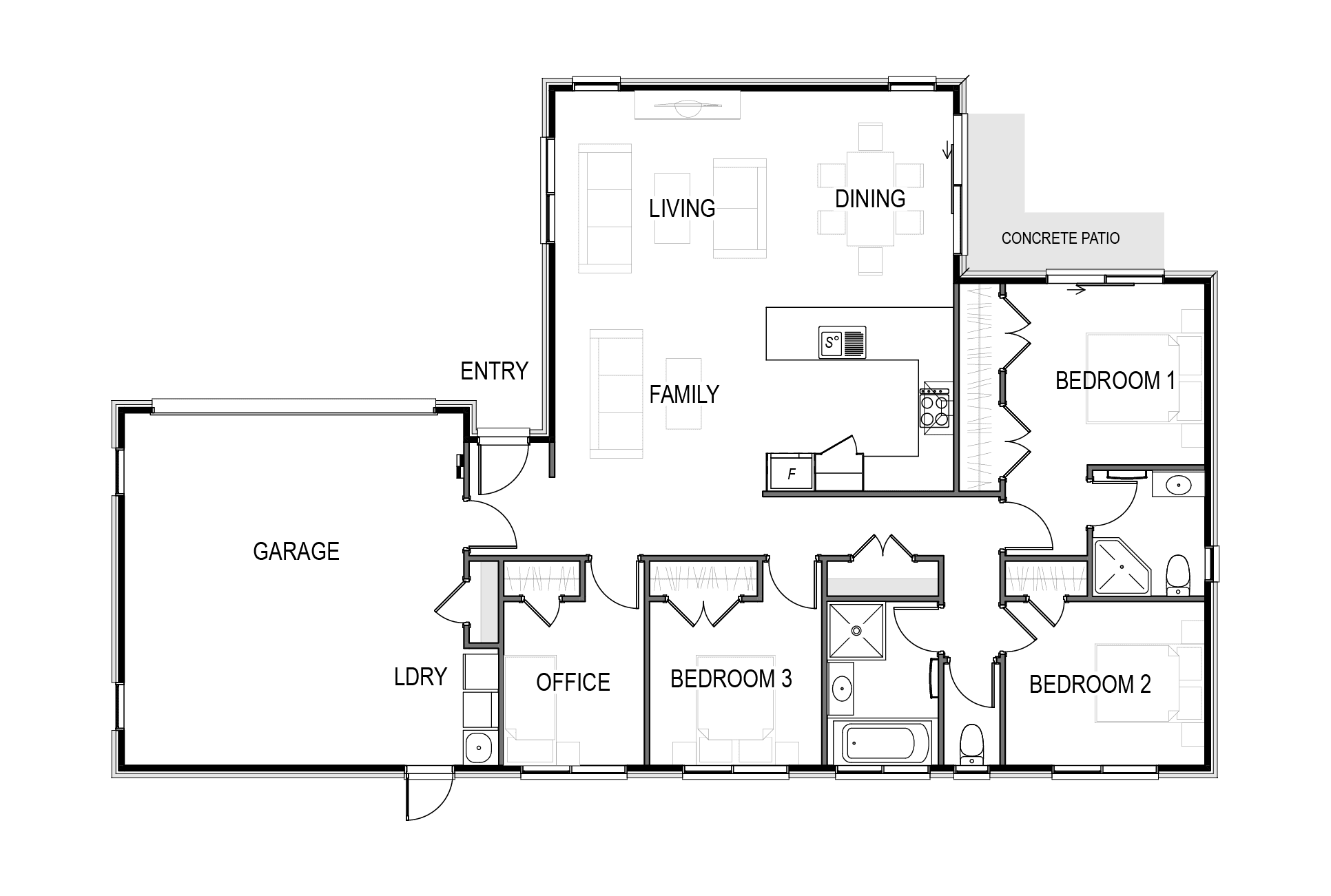 170m² with double garage and an office or 4th bedroom floor plan