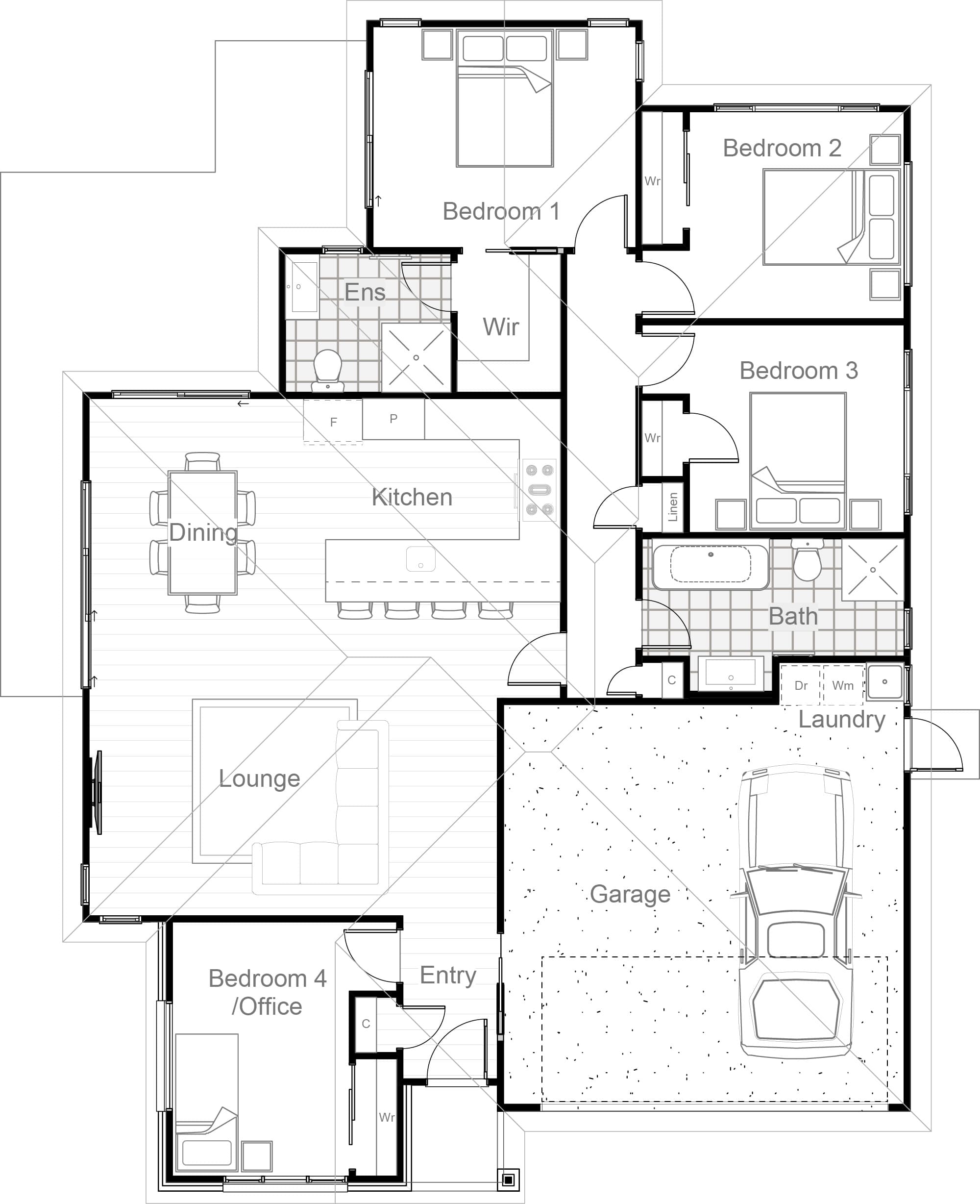 166m² with double garage and 4th bedroom or office floor plan